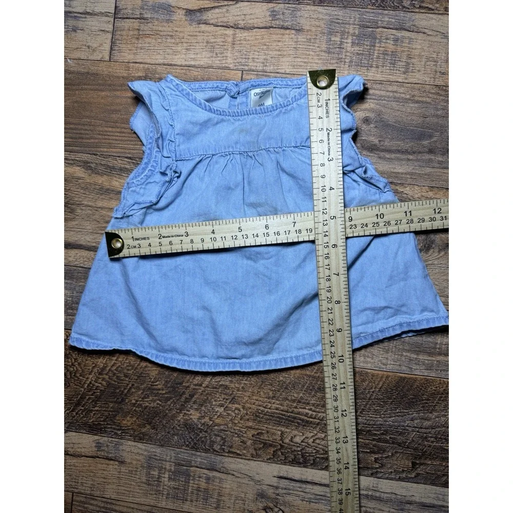 OshKosh B'gosh Flutter Sleeve Chambray Top 9M Blue Denim Baby Girl Blouse‎